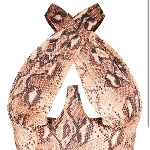 Woven Snake Print Underbust CrossOver Zip Crop Top